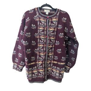 Aston Cardigan Leaves Sweater Jacket Shetland Wool‎ Women's Size 36 Vintage 80s